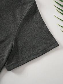 SHEIN LUNE Băng âm thanh Và Đồ họa Chữ cái Áo thun - Màu xám đen - Xem 4