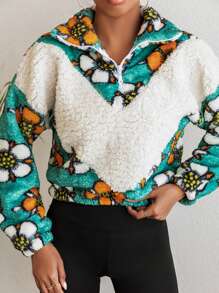 EURMUSE In hoa Một nửa khóa kéo Teddy Áo nỉ - Nhiều màu - Xem 4