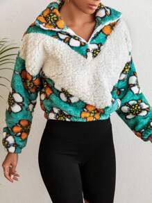 EURMUSE In hoa Một nửa khóa kéo Teddy Áo nỉ - Nhiều màu - Xem 2