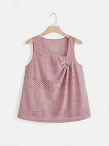 SHEIN Clasi Áo hai dây Plus Size Tranh thêu Bất đối xứng màu trơn Giải trí - Bụi hồng - Xem 1