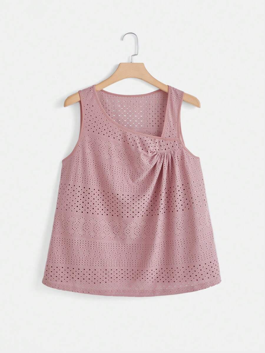 SHEIN Clasi Áo hai dây Plus Size Tranh thêu Bất đối xứng màu trơn Giải trí - Bụi hồng - Xem 1