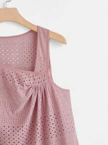 SHEIN Clasi Áo hai dây Plus Size Tranh thêu Bất đối xứng màu trơn Giải trí - Bụi hồng - Xem 3