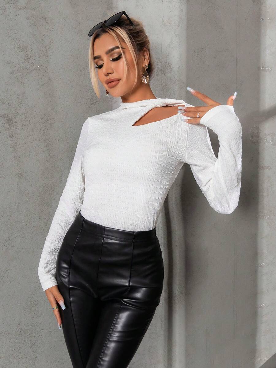 Aveloria Cut Out Asymmetrical Neck Tee Fall Cloth For Women