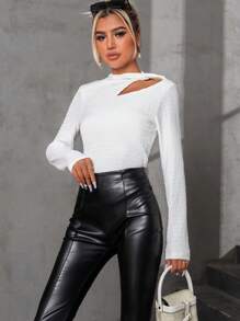 Aveloria Cut Out Asymmetrical Neck Tee Fall Cloth For Women