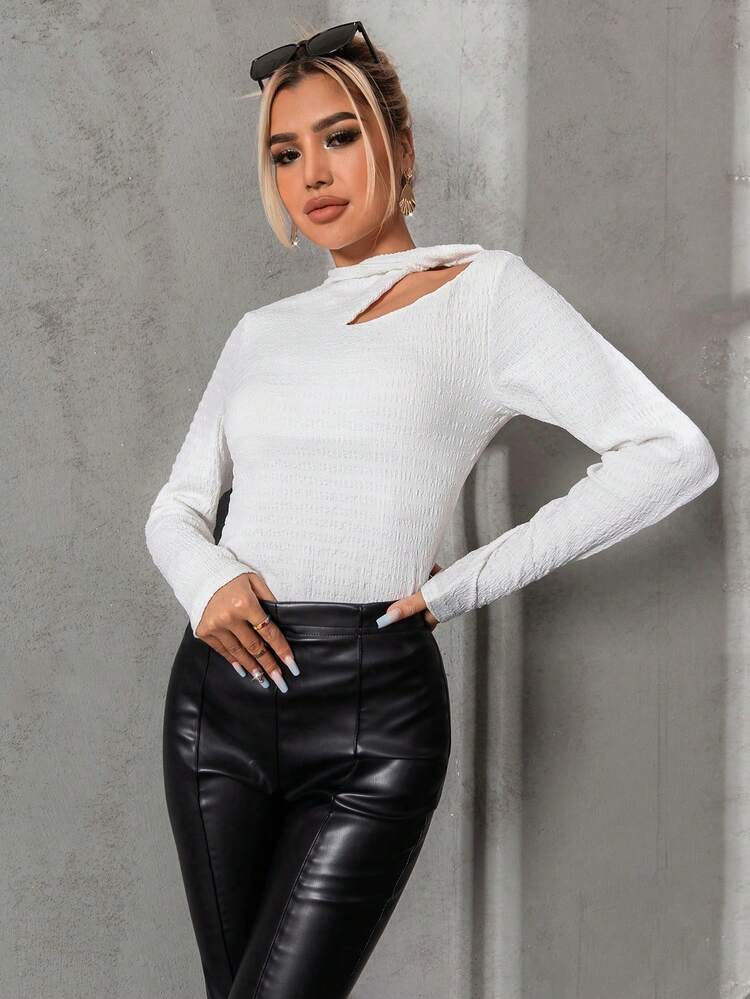 Cut Out Asymmetrical Neck Tee Fall Cloth For Women