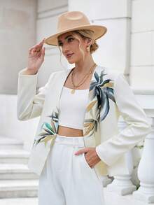 GENKIRA Leaf Print Belted Coat - Beige - View 6
