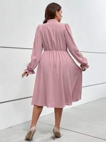 SHEIN Privé Plus Tie Neck Flare Sleeve Dress - Dusty Pink - View 2