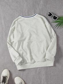 CovetEZ 加字母图案条纹落肩保暖卫衣 毕业、返校服装、毕业、女士教师服装、秋冬返校 - 淺灰色 - 查看 2