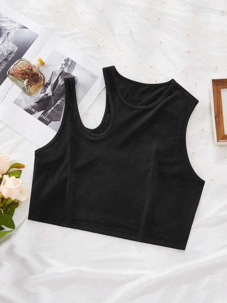 SHEIN EZwear Top con abertura tejido de canalé - Negro - Añade 1