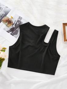 SHEIN EZwear Top con abertura tejido de canalé - Negro - Ver 2