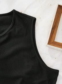 SHEIN EZwear Top con abertura tejido de canalé - Negro - Ver 5