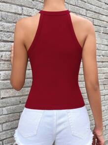 Chiquease Button Detail Halter Top - Red - View 2