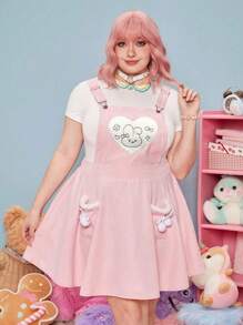 ROMWE Kawaii Hơn Đồ họa Hoạt hình Đầm Tổng thể Without Tee - Hồng - Xem 1