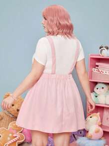ROMWE Kawaii Hơn Đồ họa Hoạt hình Đầm Tổng thể Without Tee - Hồng - Xem 3