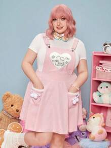 ROMWE Kawaii Hơn Đồ họa Hoạt hình Đầm Tổng thể Without Tee - Hồng - Xem 4