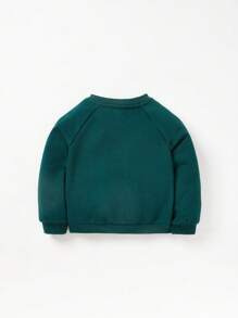 Cozy Pixies 嬰兒女寶寶時尚休閒圓領拼接袖口字母印花運動衫和褲子套裝 - 墨綠色 - 查看 2