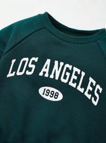 Cozy Pixies 嬰兒女寶寶時尚休閒圓領拼接袖口字母印花運動衫和褲子套裝 - 墨綠色 - 查看 7