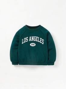 Cozy Pixies 嬰兒女寶寶時尚休閒圓領拼接袖口字母印花運動衫和褲子套裝 - 墨綠色 - 查看 3