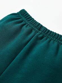 Cozy Pixies 嬰兒女寶寶時尚休閒圓領拼接袖口字母印花運動衫和褲子套裝 - 墨綠色 - 查看 5