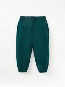 Cozy Pixies 嬰兒女寶寶時尚休閒圓領拼接袖口字母印花運動衫和褲子套裝 - 墨綠色 - 查看 11