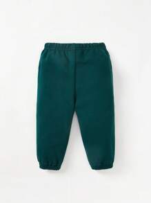 Cozy Pixies 嬰兒女寶寶時尚休閒圓領拼接袖口字母印花運動衫和褲子套裝 - 墨綠色 - 查看 6