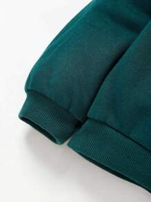 Cozy Pixies 嬰兒女寶寶時尚休閒圓領拼接袖口字母印花運動衫和褲子套裝 - 墨綠色 - 查看 8