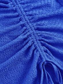 SHEIN MOD Asymmetrical Neck Drawstring Split Thigh Dress Ruched Dress - Royal Blue - View 3