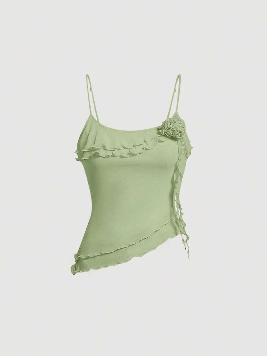 SHEIN MOD Solid Lettuce Trim Cami Top - Mint Green - View 1