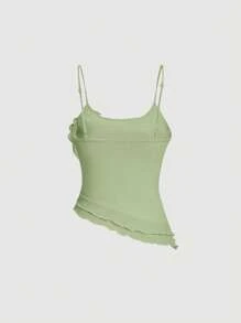 SHEIN MOD Solid Lettuce Trim Cami Top - Mint Green - View 2