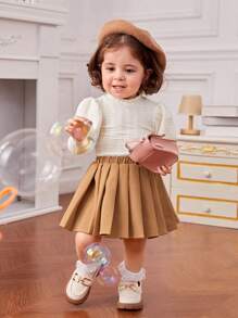 SHEIN 女嬰羊腿袖T恤&百褶半身裙不附帶帽 - 彩色 - 查看 4