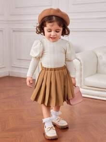 SHEIN 女嬰羊腿袖T恤&百褶半身裙不附帶帽 - 彩色 - 查看 5