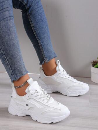 2025 Autumn Women Fashion Lace-Up Mixed Color Mesh Breathable Comfortable Thick Sole Casual Sneakers