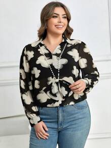 Calvaya Plus Butterfly Print Pearls Beaded Shirt - Multicolor - View 4