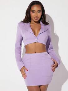 SHEIN SXY Lapel Neck Crop Blazer & Bodycon Skirt