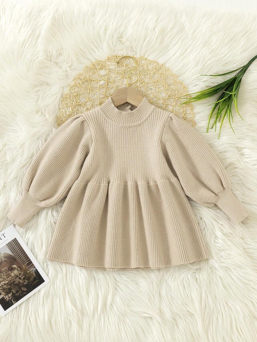 女嬰小高領燈籠袖毛衣洋裝