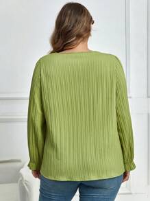 Celure 大碼素色不對稱領荷葉袖襯衫 - 綠色 - 查看 2