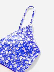 Ditsy Floral Print Bikini Set, For Summer Beach Vacation - Blue - View 3