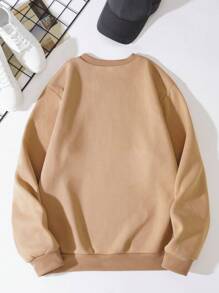 Manfinity Dauomo 男士卡通和字母圖案加絨內裏運動衫 - 卡其色 - 查看 2