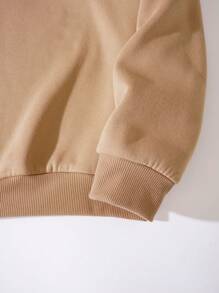 Manfinity Dauomo 男士卡通和字母圖案加絨內裏運動衫 - 卡其色 - 查看 4