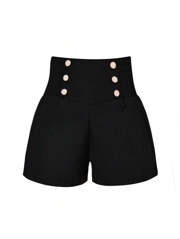 SHEIN Unity Celena Pendek Ukuran Plus Tombol Ganda Plain Casual