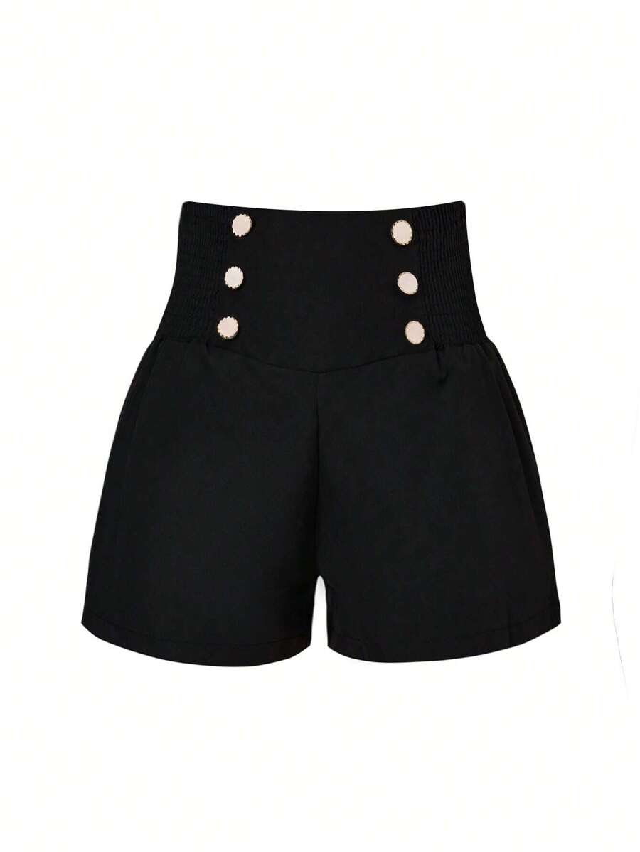 SHEIN Unity Plus Button Detail Shorts - Black - View 1