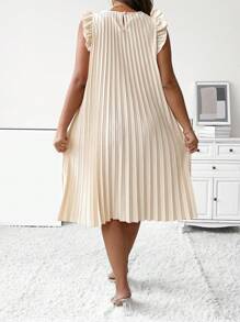 SHEIN Clasi Plus Ruffle Trim Pleated Dress - Khaki - View 2