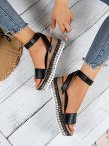 Women's Ankle Strap Wedge Sandals For Outdoor In Summer - Black - View 5