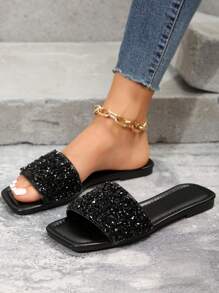de mujeres Sandalias planas Talla grande playa de verano Zapatillas con con diamante de imitación Decoración