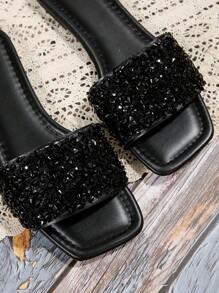 de mujeres Sandalias planas Talla grande playa de verano Zapatillas con con diamante de imitación Decoración