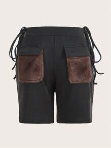 SHEINNeu Letter Patched Lace Up Side Skort - Dark Grey - View 2