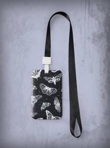 ROMWE Goth 1 件蝴蝶印花办公卡片盒带挂绳，学校