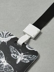 ROMWE Goth 1 件蝴蝶印花办公卡片盒带挂绳，学校