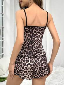 Leopard Print Contrast Binding PJ Set - Apricot - View 2