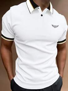 Manfinity Mode 男士字母圖案條紋飾邊POLO衫 - 白色 - 查看 1